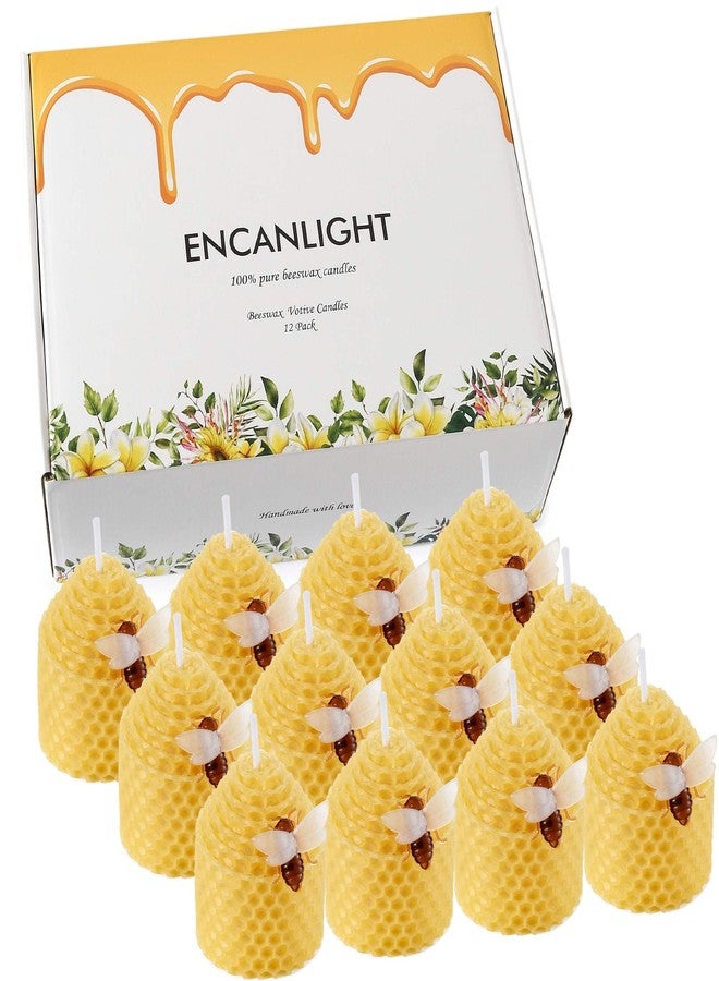 ENCANLIGHT Pure Beeswax Candles 12 Pack, Hand-Rolled Honeycomb Bees Wax Candle Votives, 3.5 Hours Burn Time Each, Non-Toxic and Dripless for Home Decor, Party, Gifts - Image 1